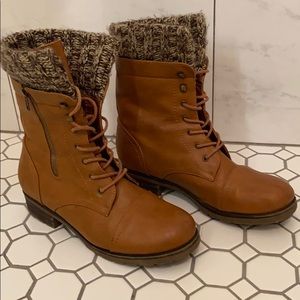 Cognac Sweater Lined Mid-Calf Laced Boots